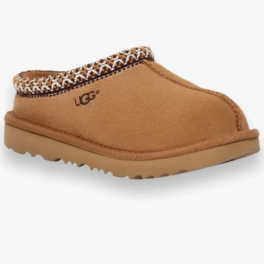 UGG Kids Chestnut Brown Slip-On Clog with Patterned Trim